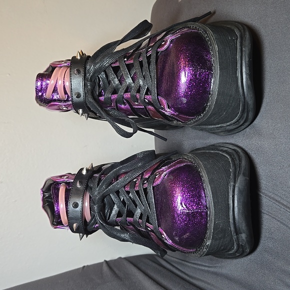 Demonia Plant Neptunez 100 UV Unisex Platform Purple Glitter Hologram Sneakers - Picture 5 of 16